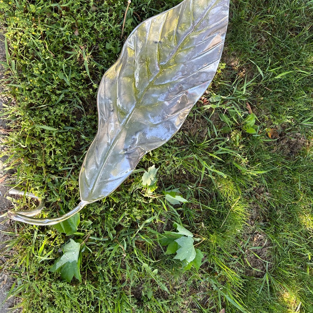 Silver Leaf-Shaped Decorative Tray 36”